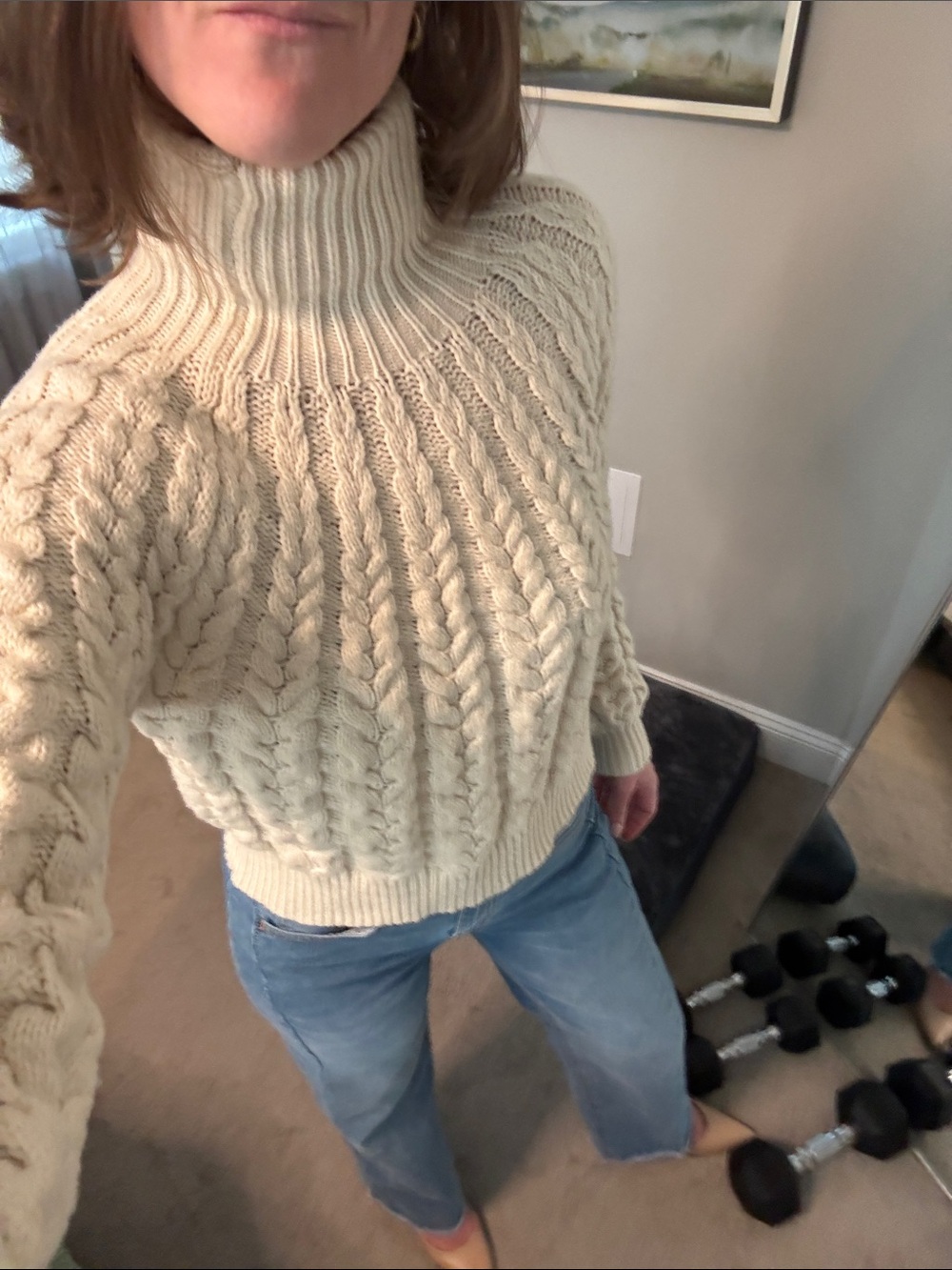 Cozy Cable Knit Turtleneck Sweater in Cream